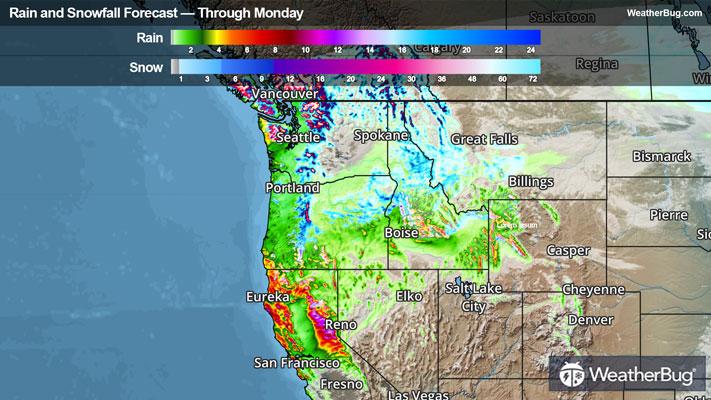Rain And Snow Totals Through Monday