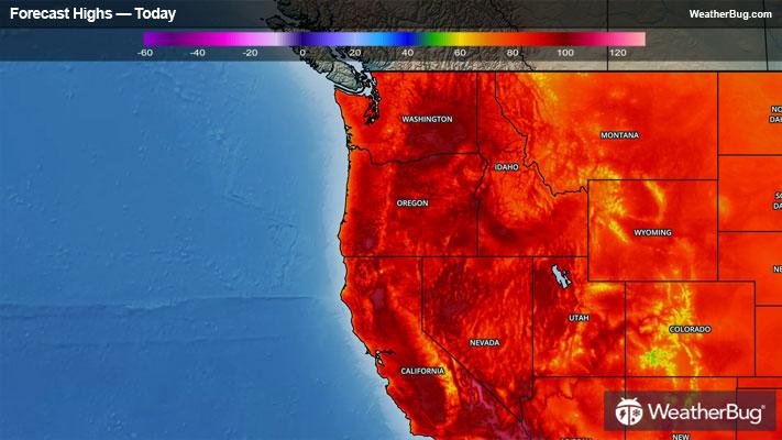 Today's forecast highs in California and the Northwest