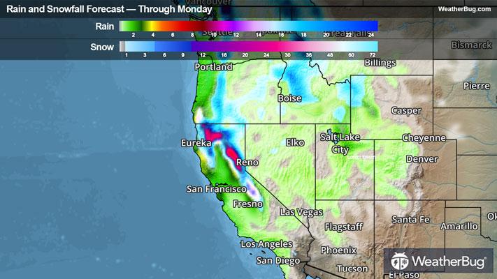Rain and Snow Totals Through Monday