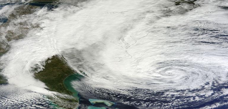 The Moderate Resolution Imaging Spectroradiometer (MODIS) on NASA’s Terra satellite acquired this image of Hurricane Sandy off the southeastern United States. (NASA/Wikimedia Commons)