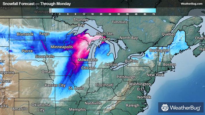 Snowfall Forecast Through Monday