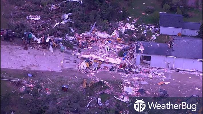 Significant damage to a structure in Gaylord, Michigan after a deadly tornado on Saturday, May 21. (Michigan State Police via Storyful)