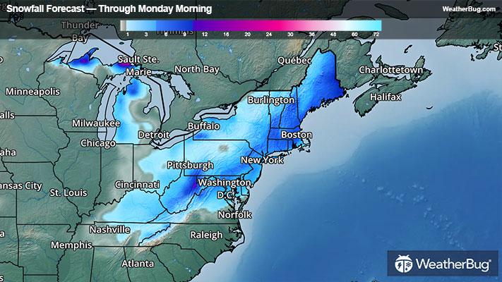 Snowfall Forecast through Monday morning