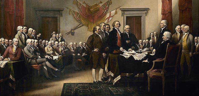 John Trumbull's painting, Declaration of Independence. The original hangs in the U.S. Capitol Rotunda. (Wikipedia)