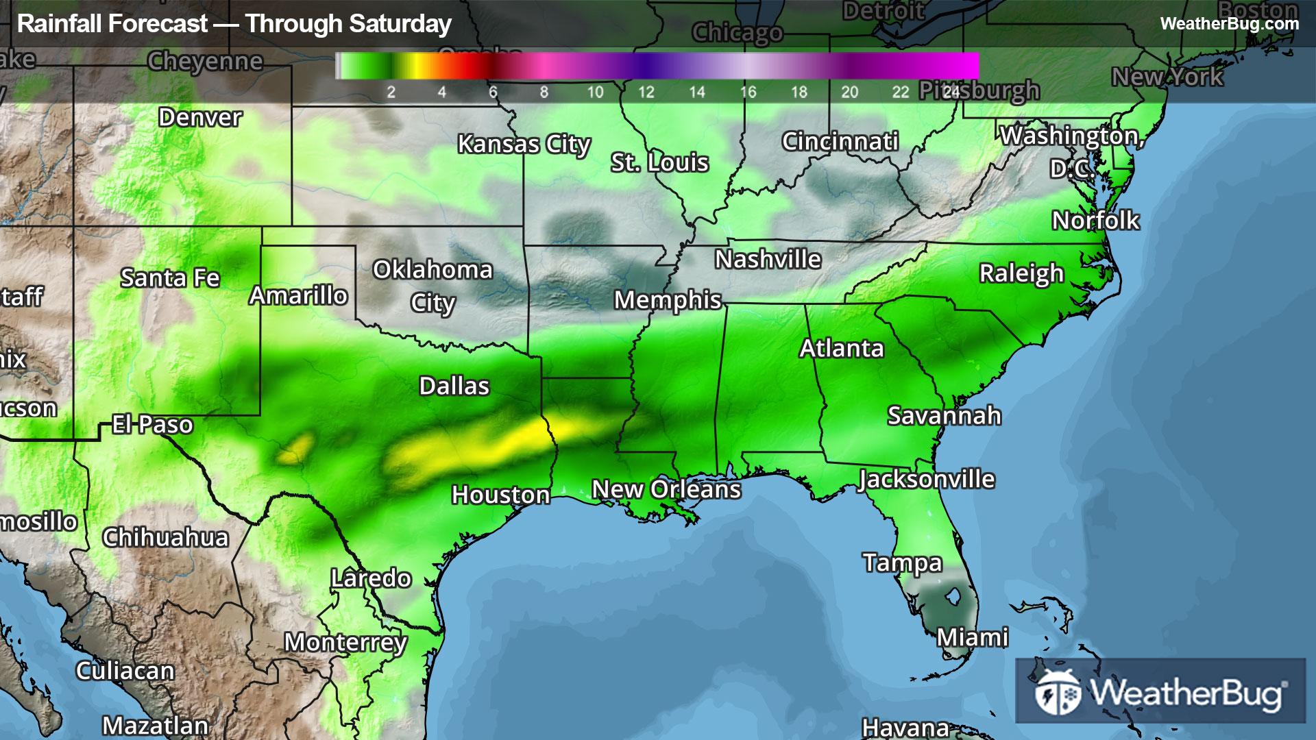 Rainfall forecast through Saturday