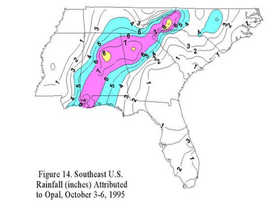 Rainfall attributed to Hurricane Opal in early October 1995.