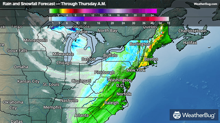 Rain and snow forecast through Thursday morning.