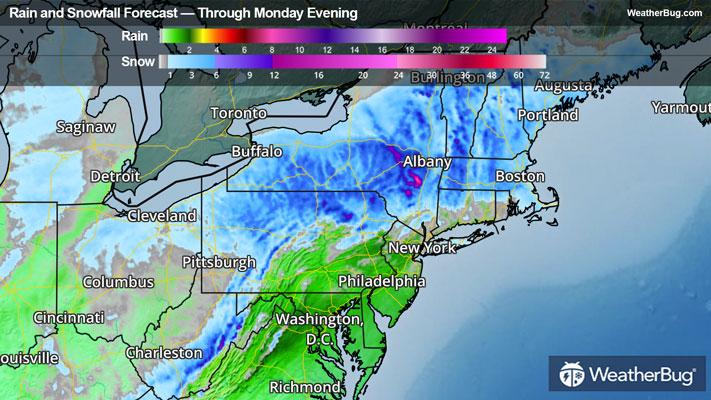 Rain and Snow Forecast through Monday Evening