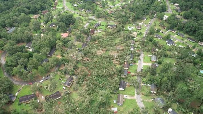 Destruction from a tornado in Americus, Georgia on August 17th, 2021