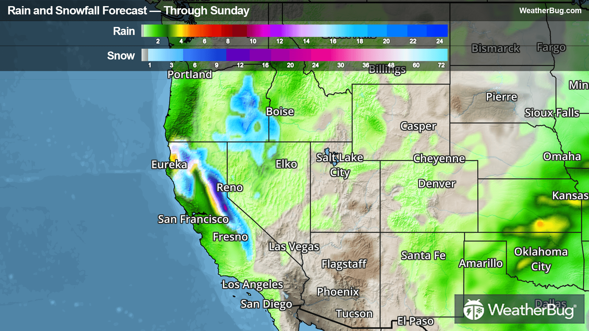Rain and snow forecast through Sunday