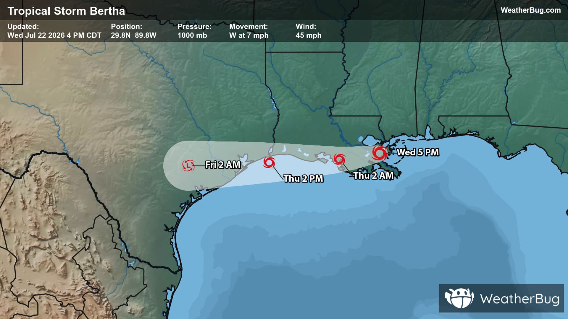 Tropical Storm Bertha's Forecast Track