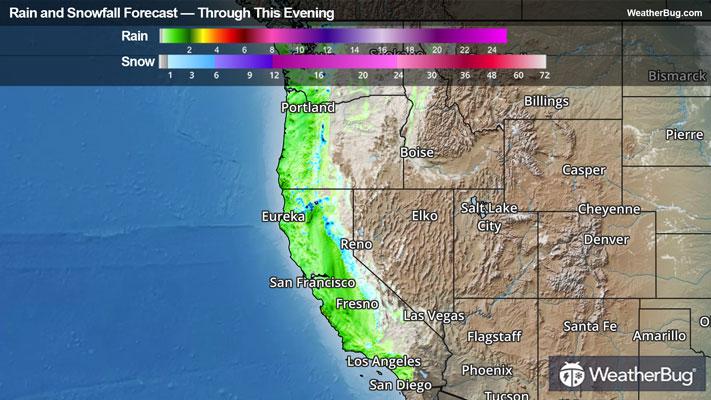 Rain and snow forecast through this evening.