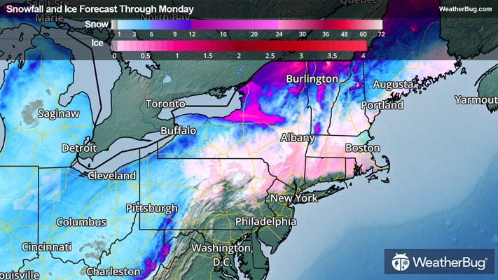 Snow and Ice Forecast Through Monday Morning