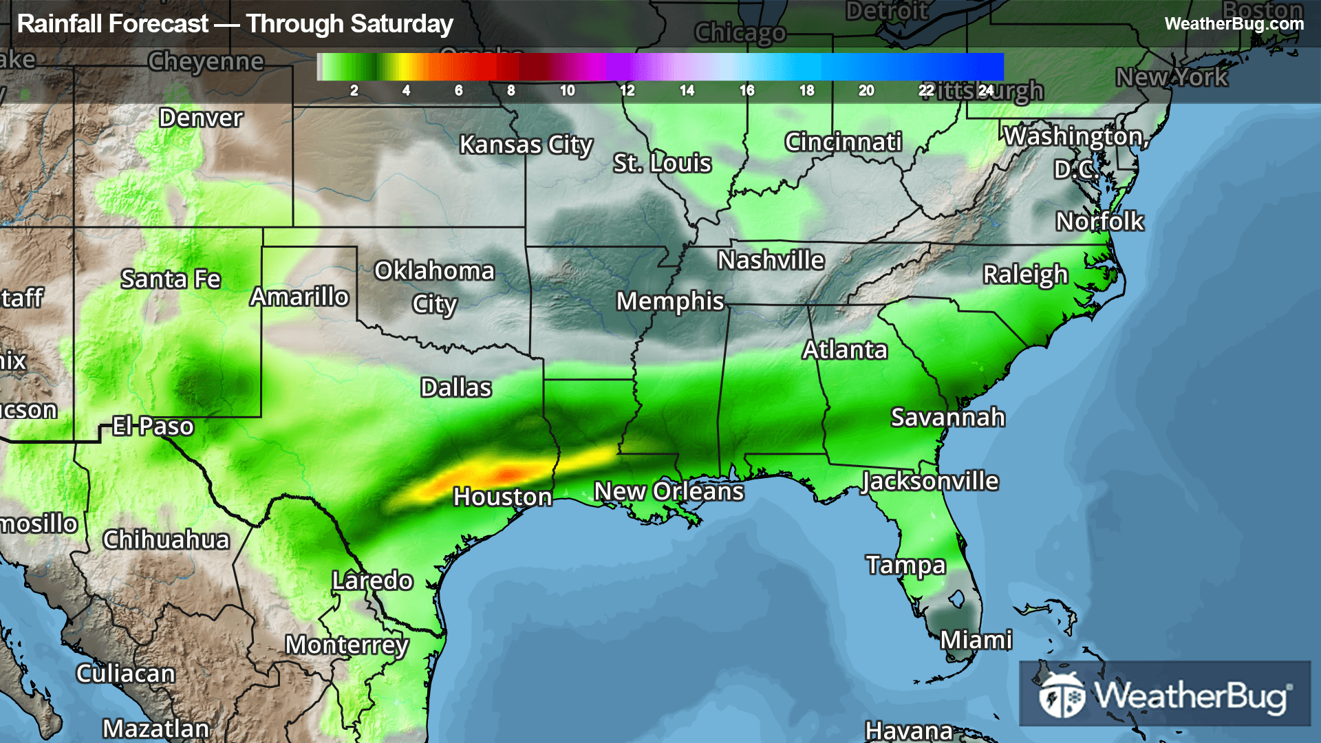 Rainfall forecast through Saturday