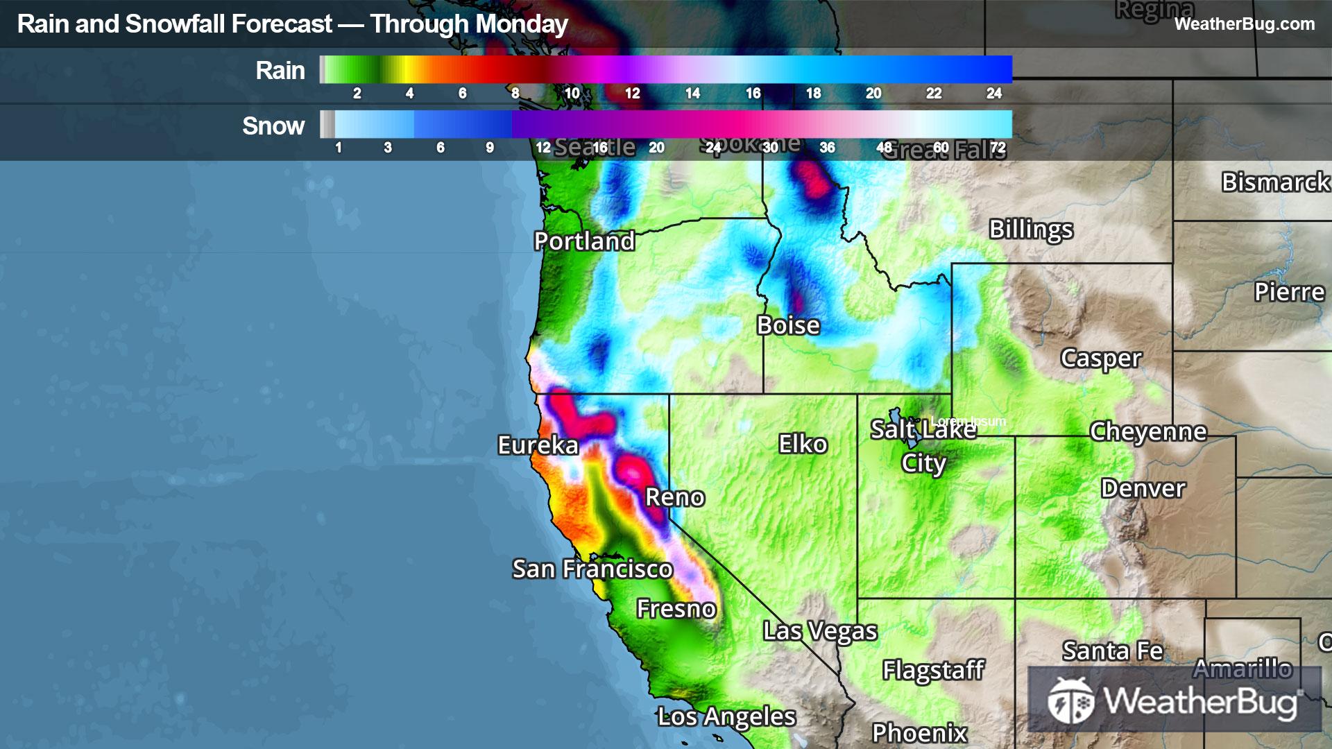 Rain and Snow Totals Through Monday