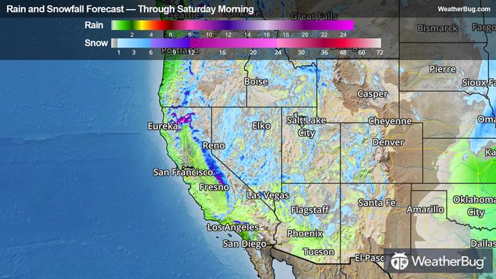 Rain and snowfall forecast through Saturday