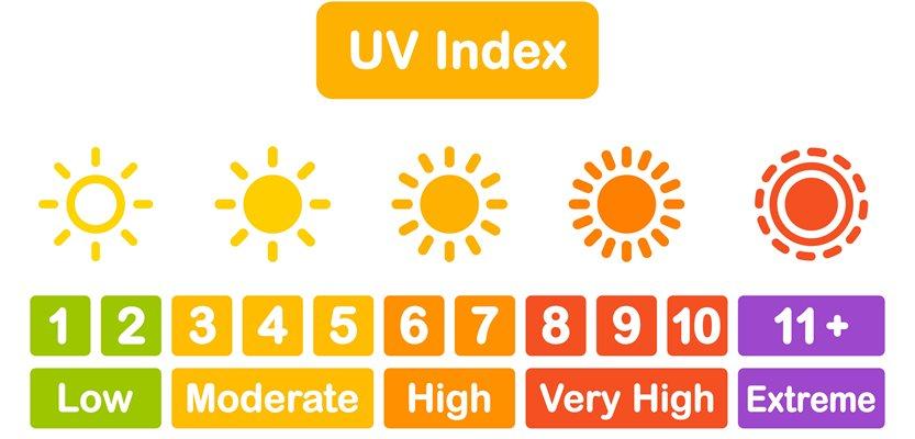 UV index chart infographic, safety scale of sun exposure risk. (Sudowoodo via Shutterstock)
