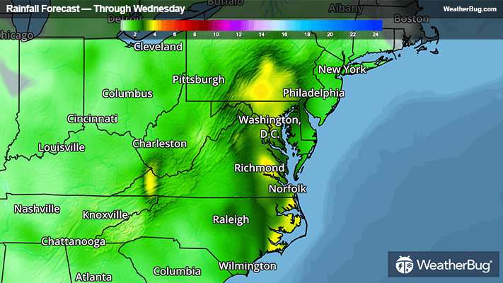Rainfall forecast through Wednesday