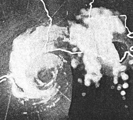 Hurricane Audrey near landfall June 27th, 1957. (Wikimedia Commons)