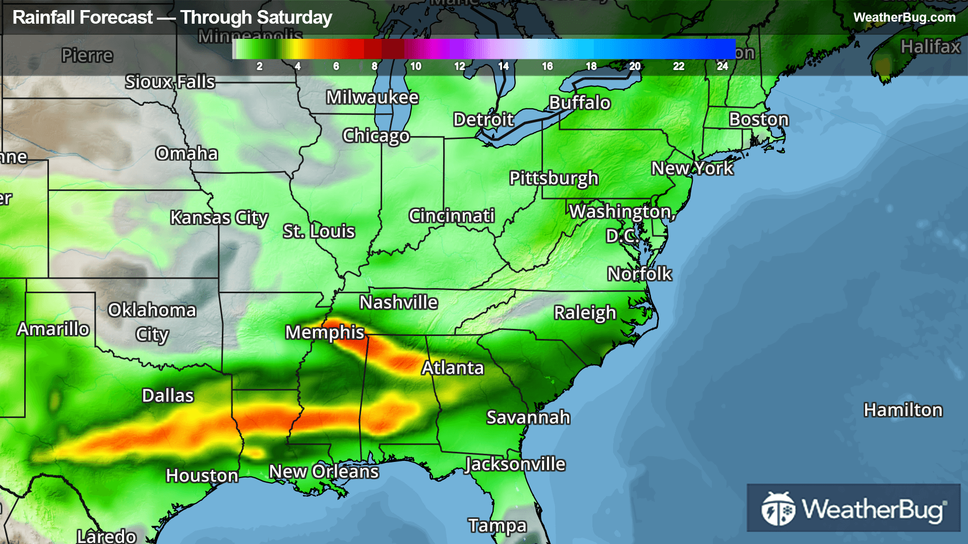 Rainfall forecast through Saturday