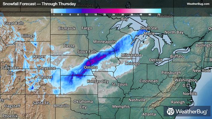 Snowfall forecast through Thursday