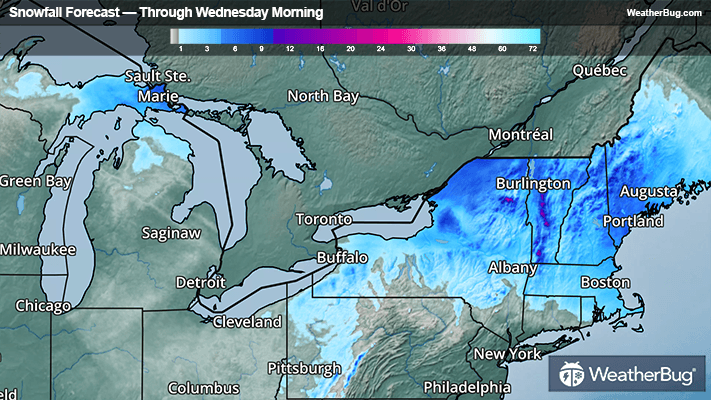 Snowfall forecast through Wednesday morning