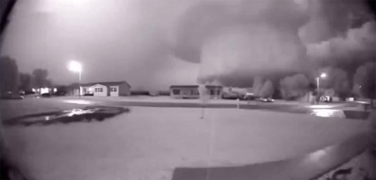 A frame from an automated video of a tornado and its mesocyclone that derailed multiple train cars near Enderlin, North Dakota and destroyed multiple homes on June 20, 2025. (ChrisWx via Wikimedia Commons)