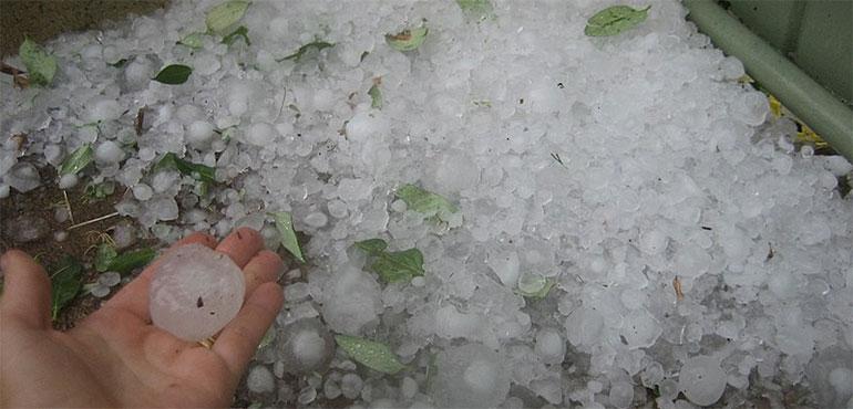 Pile of hail after a hail storm hits Perth.