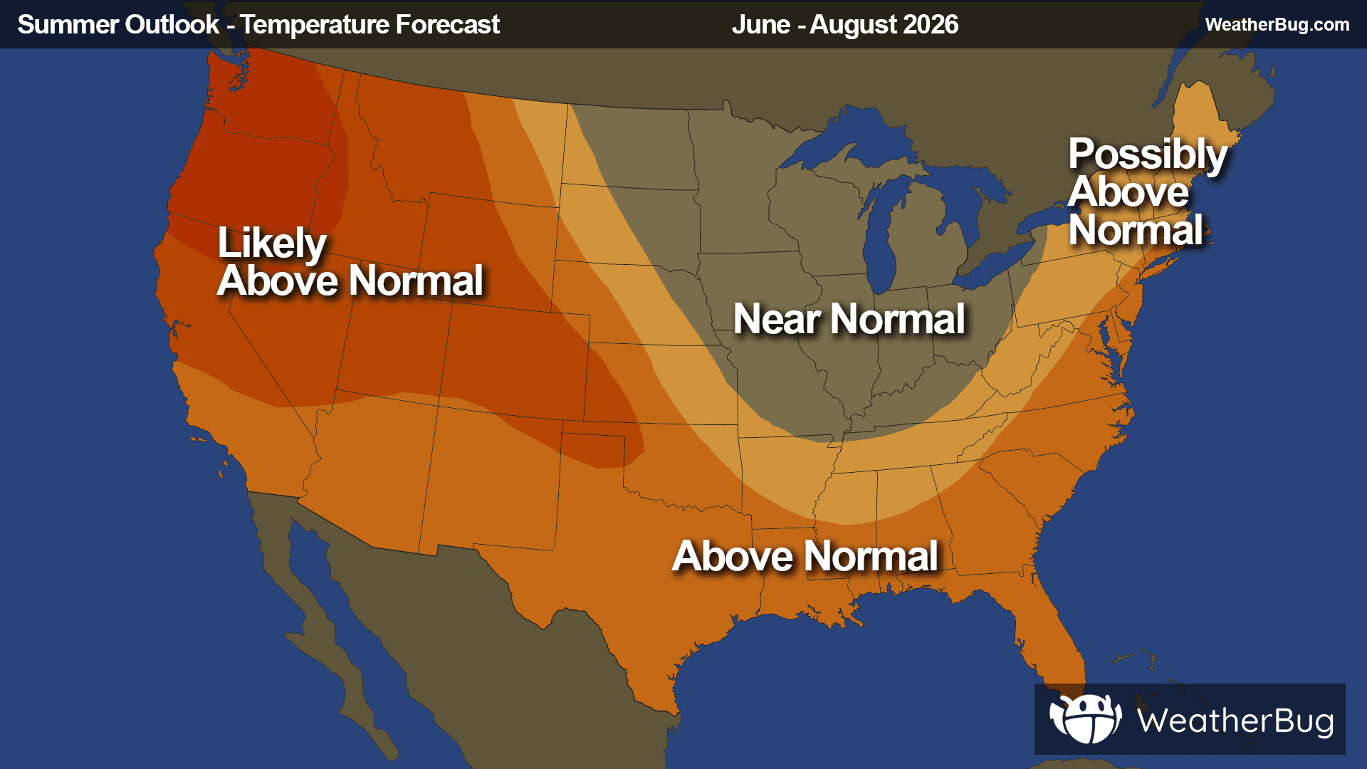 Temperature Outlook for June through August 2026