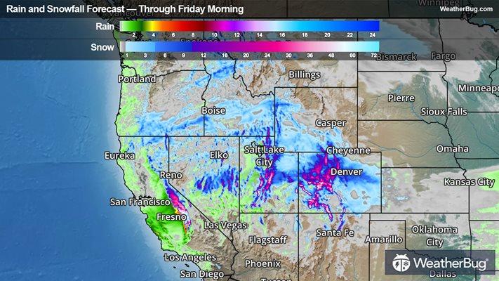 Rain and Snowfall Forecast Through Friday Morning