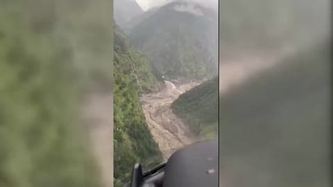 Aerial Footage Shows Flood Devastation in Nepals Rasuwa District